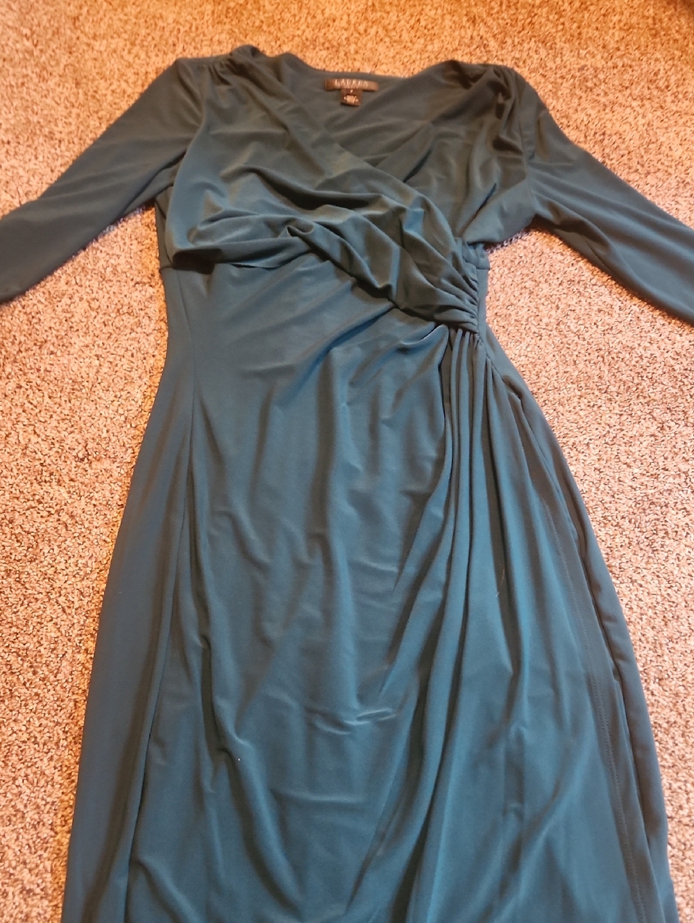 Lauren Ralph Lauren Teal Wrap-Effect Long-Sleeve Midi Dress